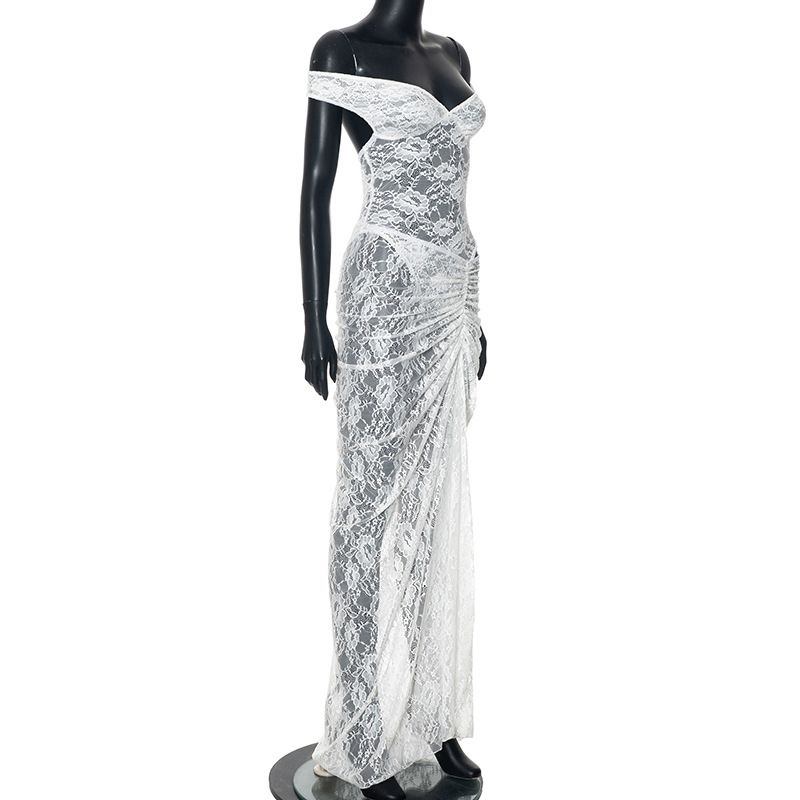 Ensemble deux pièces sexy à épaules dénudées – Jupe à volants fendue noire et blanche avec haut corset (S-L) – Tenue de soirée_voghion.com