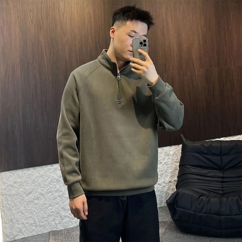Felpa con cappuccio casual semi-chiusura lampo con interno a maniche lunghe con nuova tendenza autunnale e invernale per uomo, colletto rialzato alla moda e semplice_voghion.com