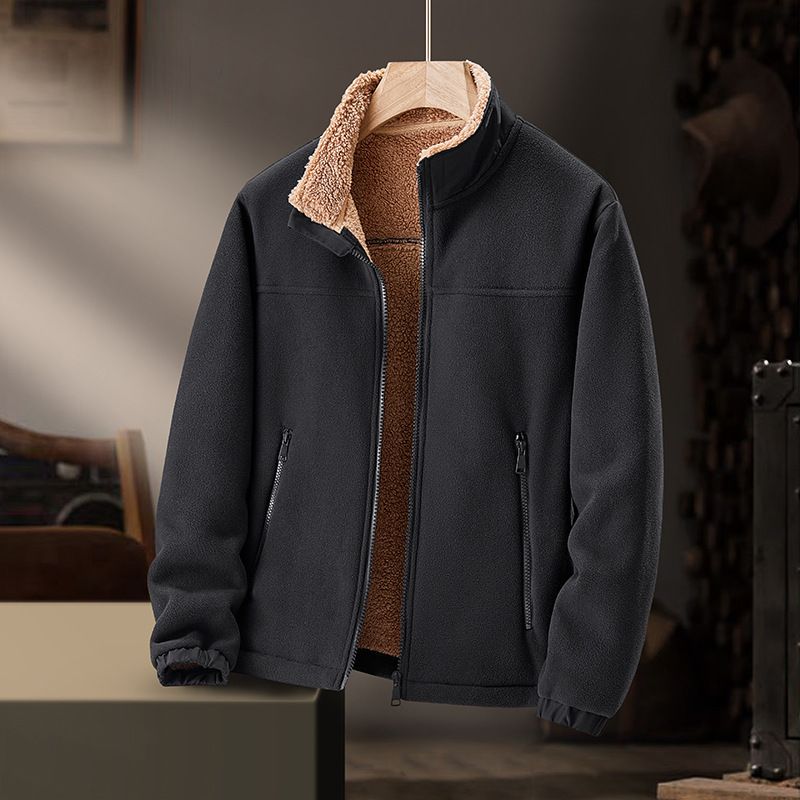 Sheep Wool Thickened Jacket Cardigan Stand Collar Plus Size Polar Fleece Sweatshirt Coat_voghion.com