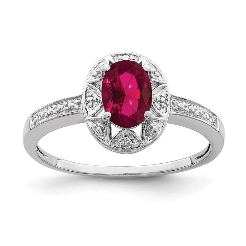 Sterling Silver Rhodium-plated Diam. & Created Ruby Ring_voghion.com
