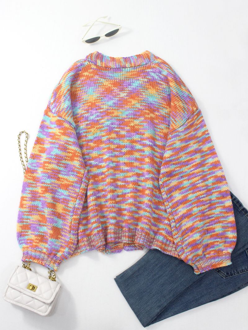 Rainbow Striped Oversized Knit Cardigan Women's Boho Chic Open Front Long Sleeve Sweater For Fall & Winter_voghion.com