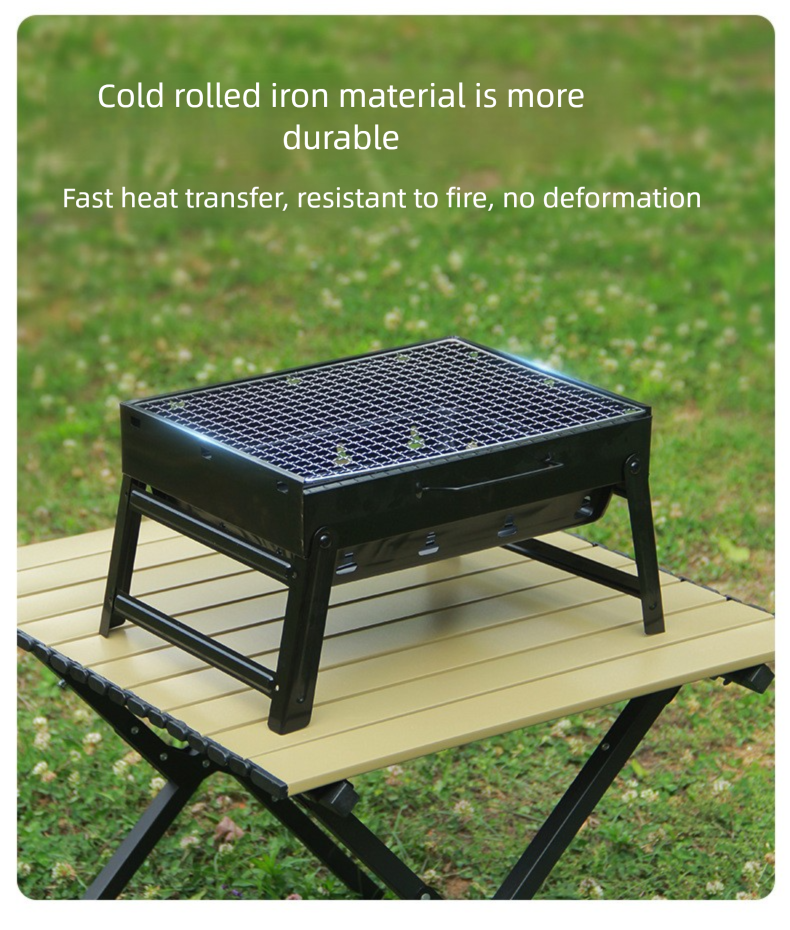 Tragbarer BBQ-Grill aus Edelstahl 304 – faltbarer Holzkohleständer für Camping-Picknick_voghion.com