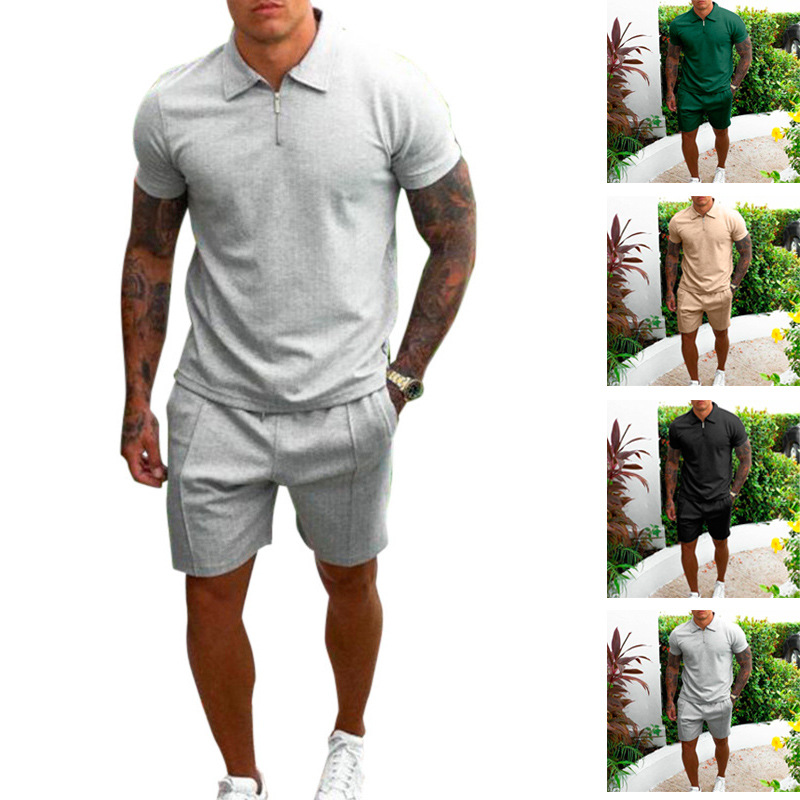 2024 Sommer Neues lässiges Kurzarm-T-Shirt mit schmaler Passform und Shorts für Herren, zweiteiliges Set_voghion.com