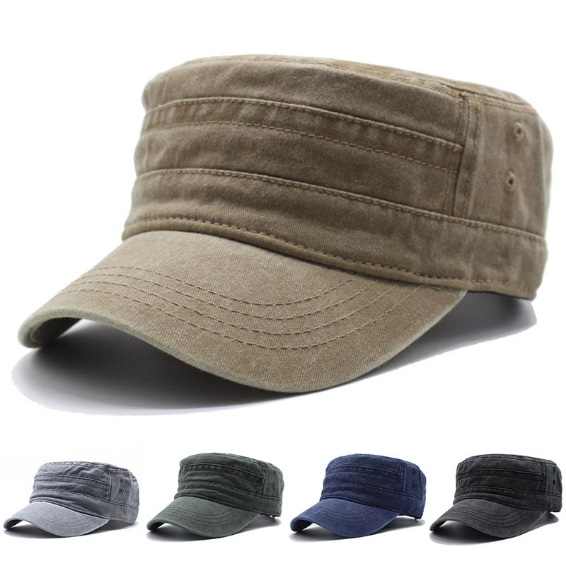 New Washed Cotton Flat Top Military Cap Adjustable Outdoor Fisherman Caps Women Men Cadet Army Cap Retro Army Hats Bone_voghion.com