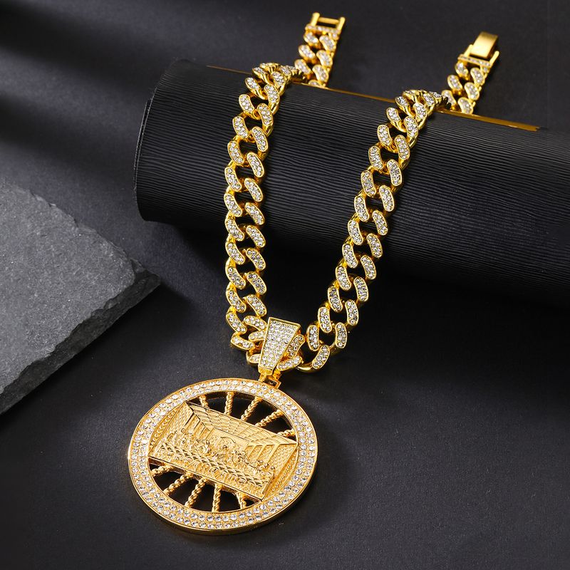 Schmuck Hip Hop Da Vinci runder Anhänger mit Diamant Persönlichkeit kubanische Kette Zubehör_voghion.com
