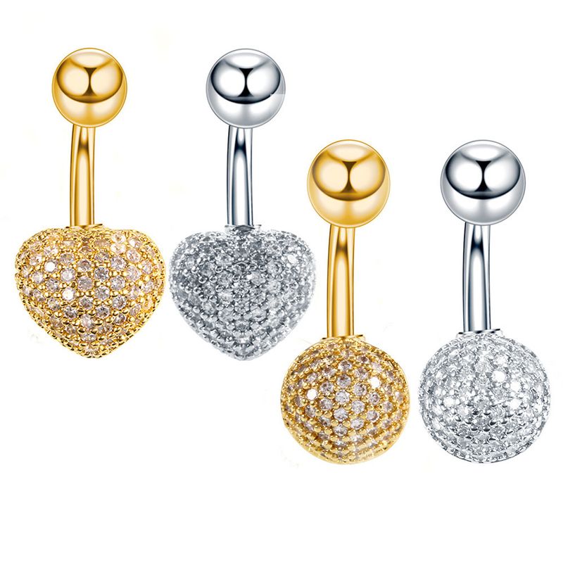 New Fashion Stainless Steel Ring Round Heart-Shaped Zircon Belly Button Stud European And American Foreign Trade_voghion.com