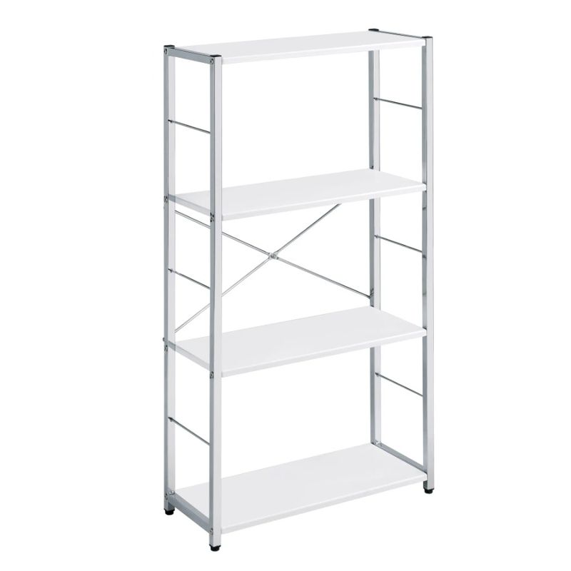 4-Tier And Bookshelf White Rectangular Chrome_voghion.com