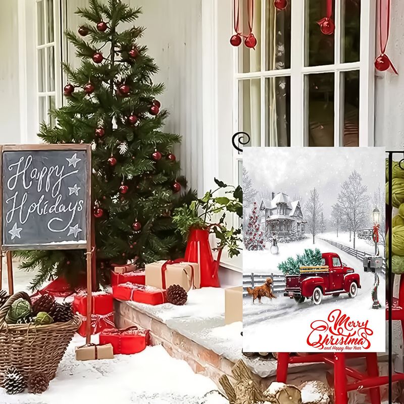 Cross-border special for Christmas series truck reindeer Christmas Snowman double-sided printing garden decoration garden flag flag_voghion.com
