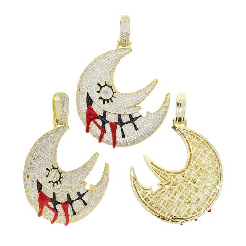 Neue Hip Hop Moon Herrenmode Diamant Anhänger Halskette_voghion.com