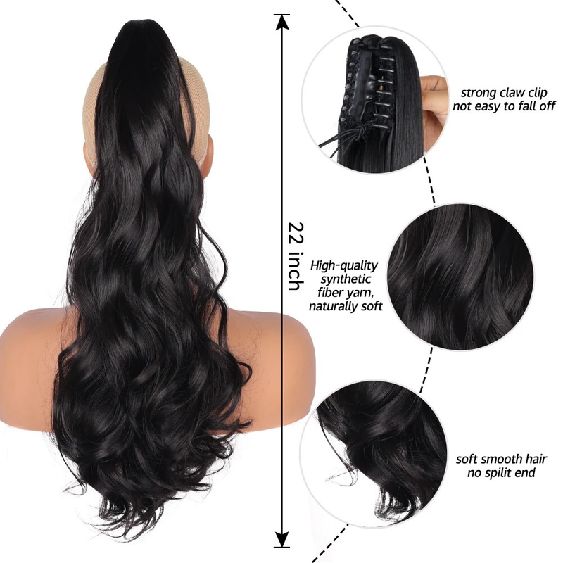 Clip per artiglio sui capelli 22 pollici lungo ondulato dritto estensione coda di cavallo sintetica per le donne Ponytai parrucchino Ombre_voghion.com