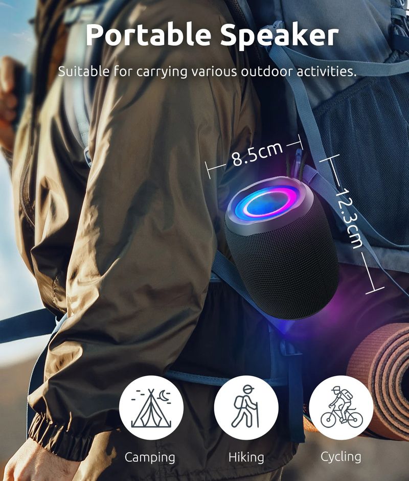 Mini Stereo Bluetooth Speaker With 5 LED Light Modes IPX5 Waterproof TF Card U Disk AUX FM Playback Mode Wireless HIFI_voghion.com