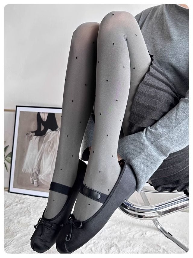 Women's Socks Velvet Tights With Embossed Patterns – Grey Heart/Dot Lace Leggings (One Size, 120D)_voghion.com