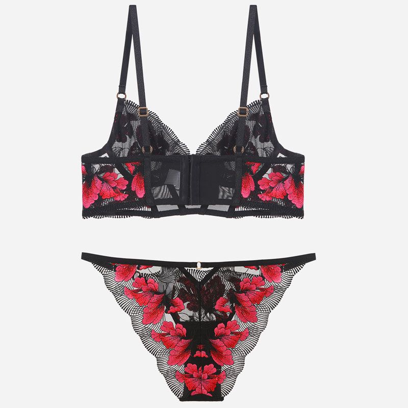 Women's Intimates Gathered Anti Droop Pure Desire Palace Style Embroidery Sexy Underwear Thin_voghion.com