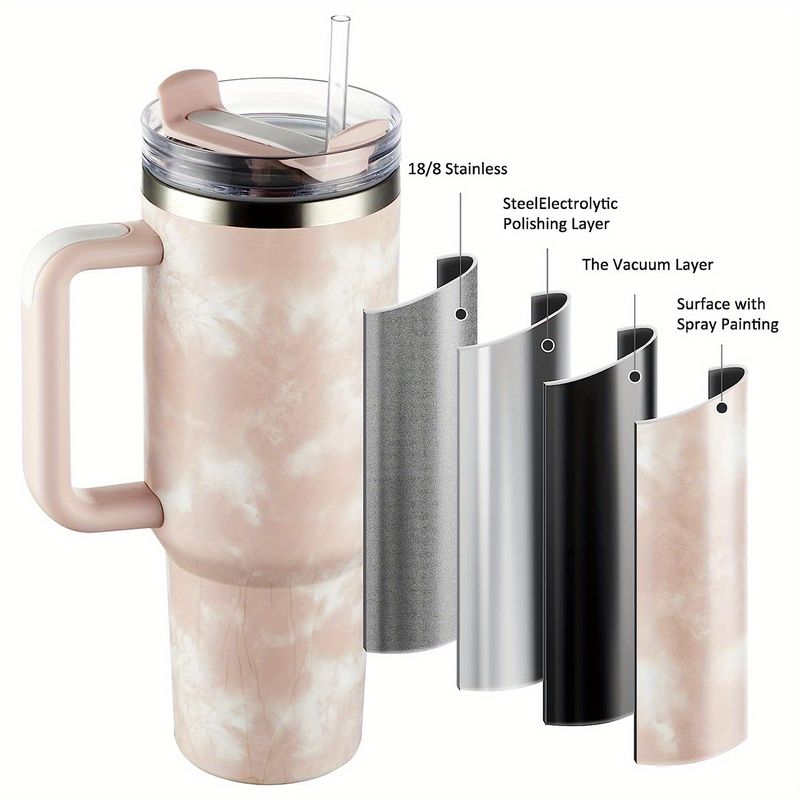 Una tazza da viaggio in acciaio inossidabile da 40 once con isolamento sottovuoto, motivo a nuvola, con coperchio, cannuccia e manico per bevande calde e fredde_voghion.com