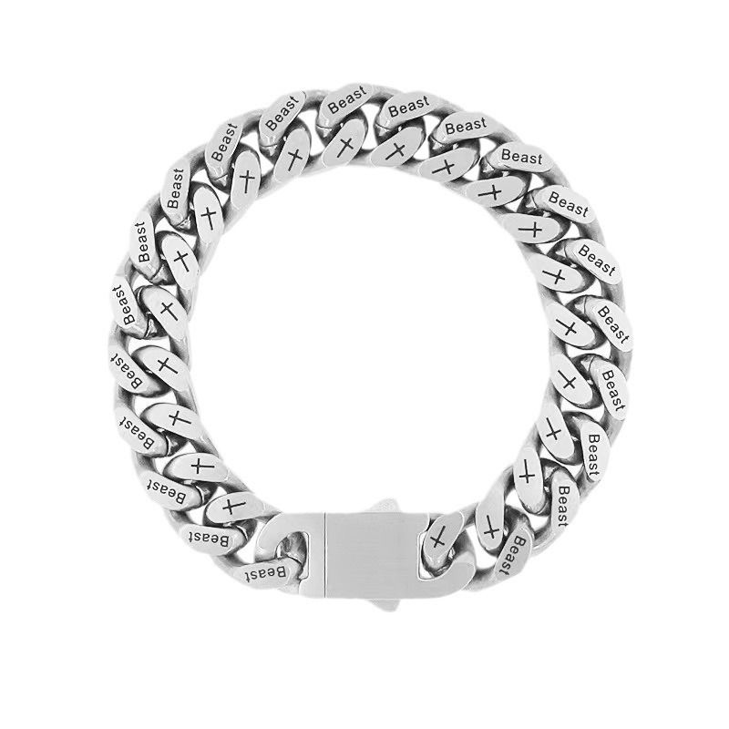 Bracciale da uomo spesso in acciaio inossidabile cubano inciso al titanio, spazzolato su entrambi i lati, resistente allo sbiadimento_voghion.com
