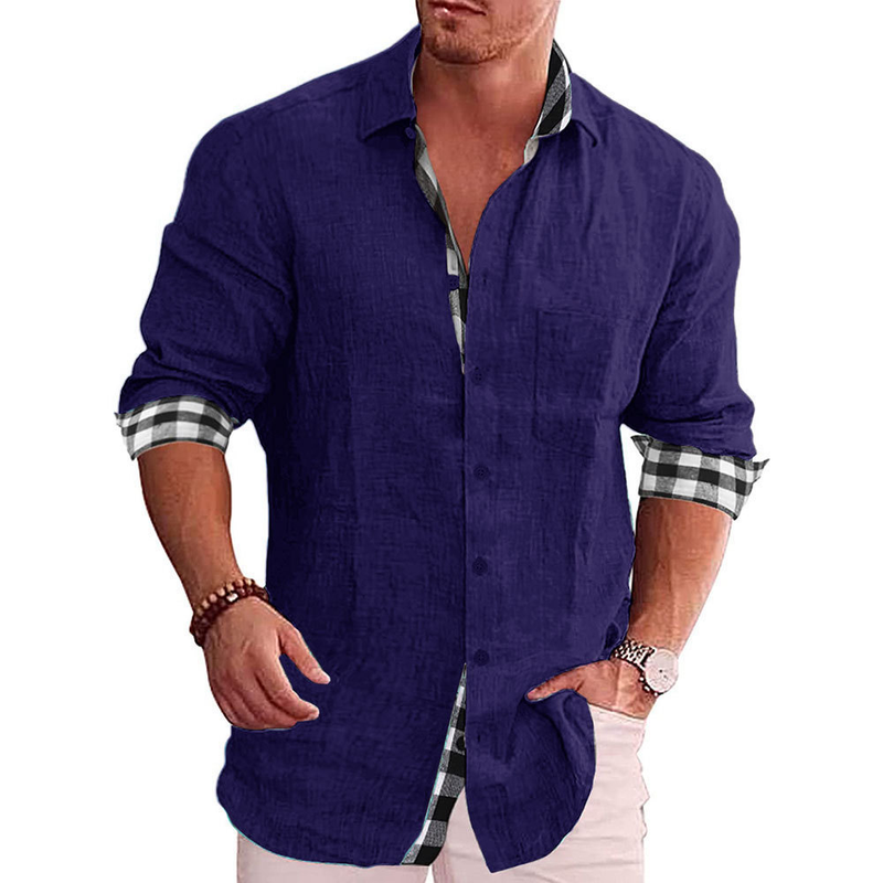 Camicia da uomo in lino di cotone da uomo casual autunno 2023 a maniche lunghe_voghion.com