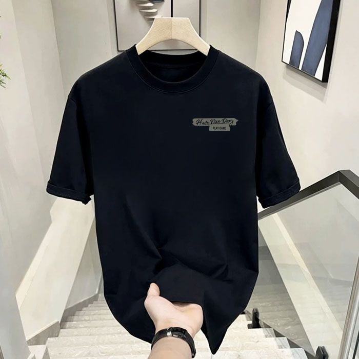 Męska odzież Gruba bawełniana koszulka z krótkim rękawem Casual Trend Mężczyźni i kobiety Lato Ins Biały okrągły dekolt Top Modny Uniwersalny męski półrękaw_voghion.com