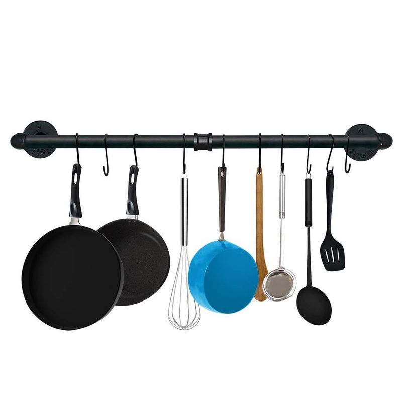 Küchenregal aus Schmiedeeisen mit Wasserrohr, Topfdeckelregal, Küchenaufbewahrungsregal mit 10 Haken, hängendes Topfregal, Handtuchhalter_voghion.com