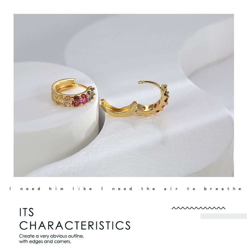 Orecchini asimmetrici dolci e alla moda, con zirconi multicolor, orecchini squisiti per donna_voghion.com