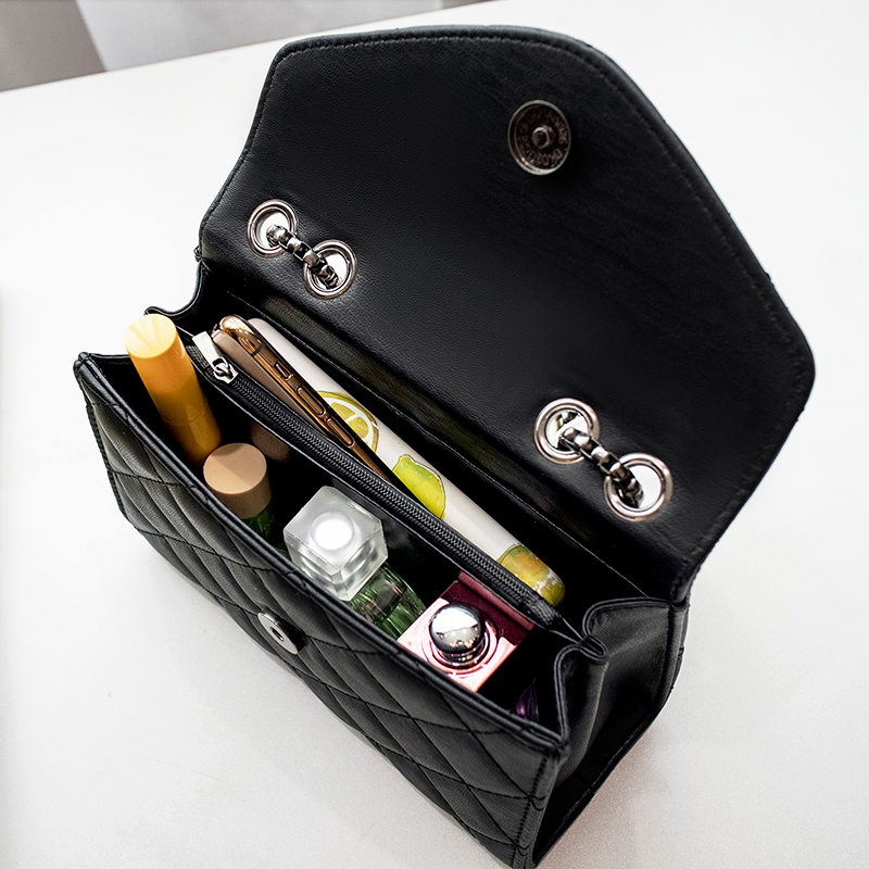 Borse e borsette nere Borsa a tracolla messenger in pelle PU da donna Borsa a tracolla femminile scozzese Borsa trapuntata in nappa_voghion.com