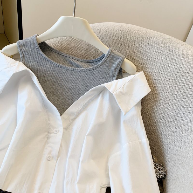"Giacca con spalle scoperte di ispirazione francese – Top a strati a maniche lunghe da donna"_voghion.com