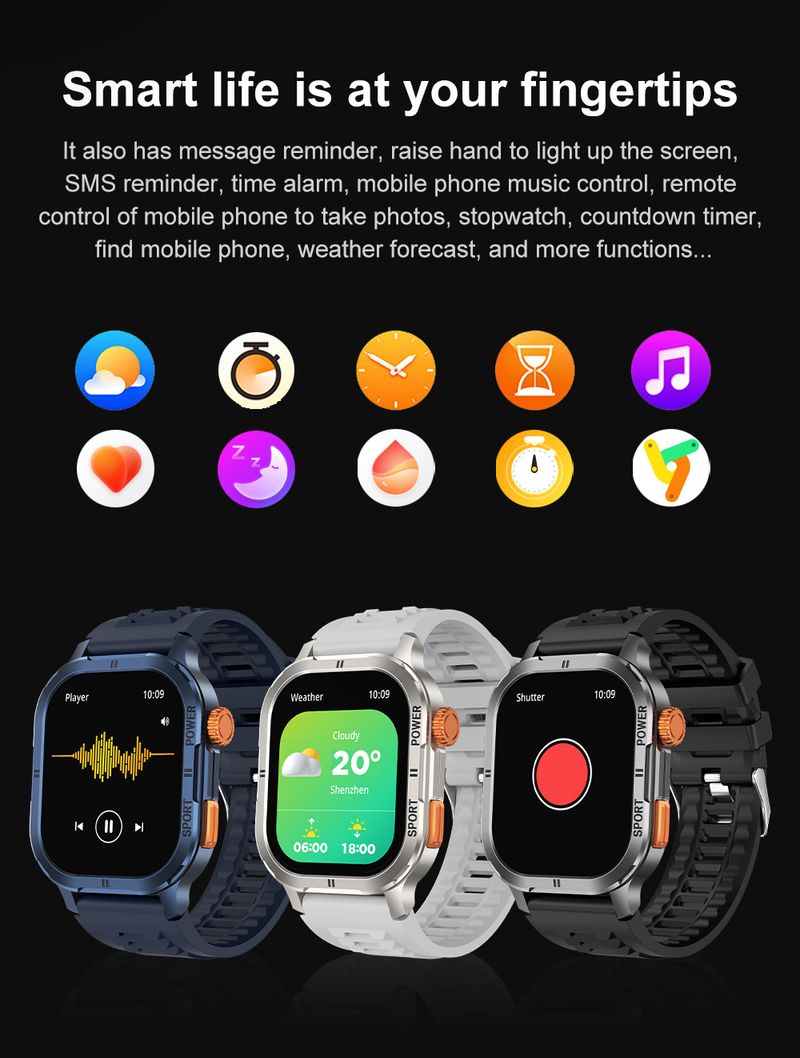 Det nye smartwatch understøtter Bluetooth-opkaldstilstandsdetektion, IP68 vandtæt firkantet HD AMOLED social underholdning_voghion.com