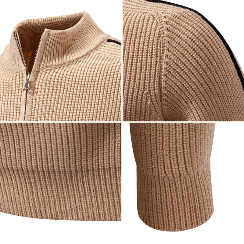 Herbst- und Wintermode: Stehkragenpullover, Herren-Strickpullover mit halbem Reißverschluss, trendige Wollpullover_voghion.com
