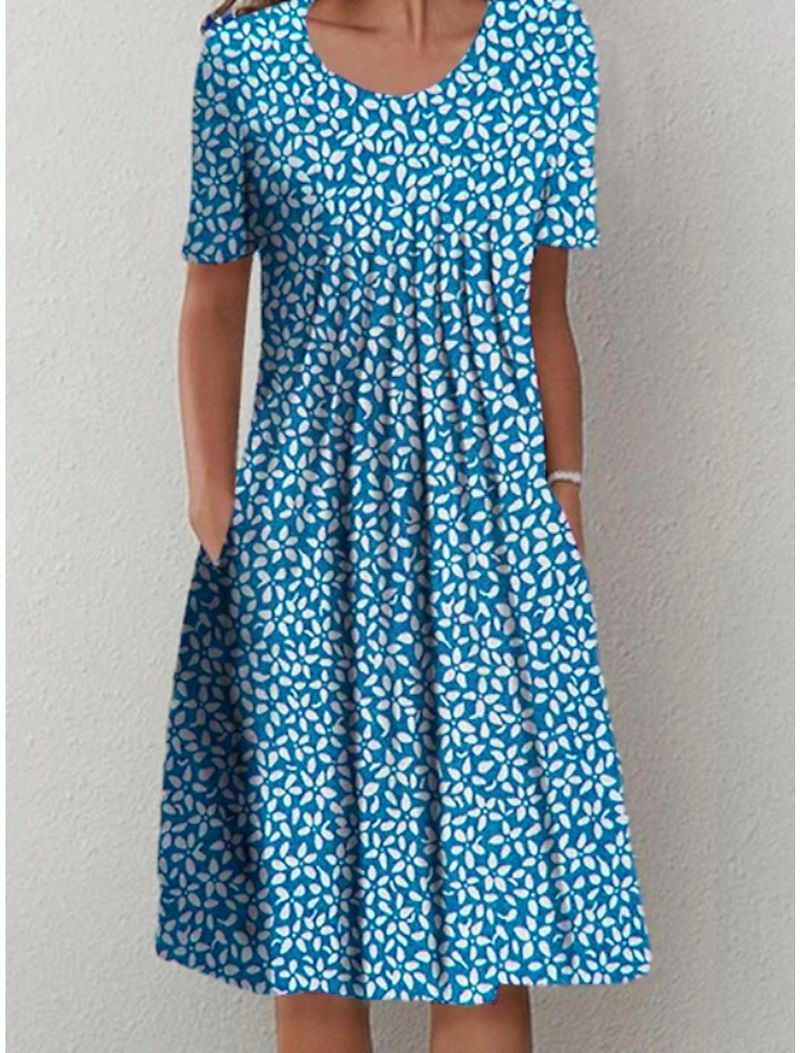 Robe élégante à col rond et jupe trapèze pour femme, grande taille, printemps/été 2023_voghion.com