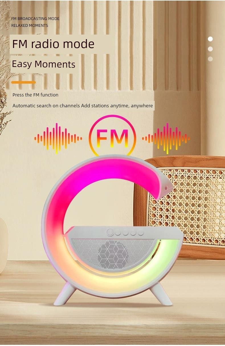 Alto-falante Bluetooth com carregamento sem fio, atmosfera multifuncional, pequena lâmpada noturna, alarme, presente de aniversário, áudio, relógio lunar para_voghion.com