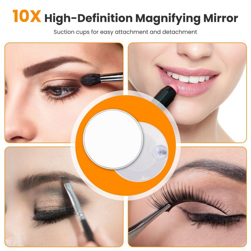 Vanity Mirror With Lights,3 Lighting Colors Dimmable Brightness Smart Touch Control 10X Magnifying Mirror 360°Rotation LED Lighted Makeup Mirror For Desk Bedroom Dressing Room_voghion.com