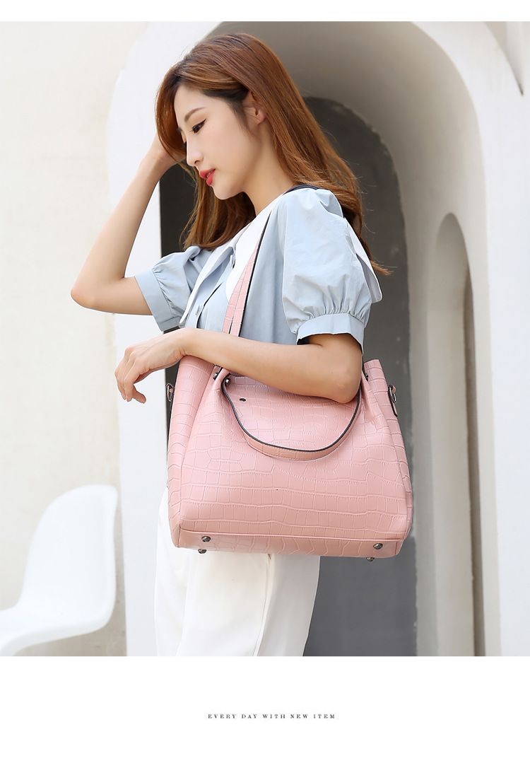 Bucket Bag Women's Bag Large Capacity Crocodile Pattern Ladies Handbag Four Piece Set Solid Color Shoulder Messenger Bag_voghion.com