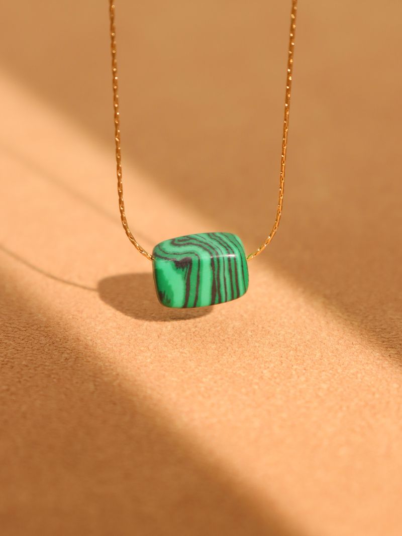 Natural Turquoise Necklace Rectangular Pendant Collarbone Chain Niche Simple Necklace Neck Chain_voghion.com