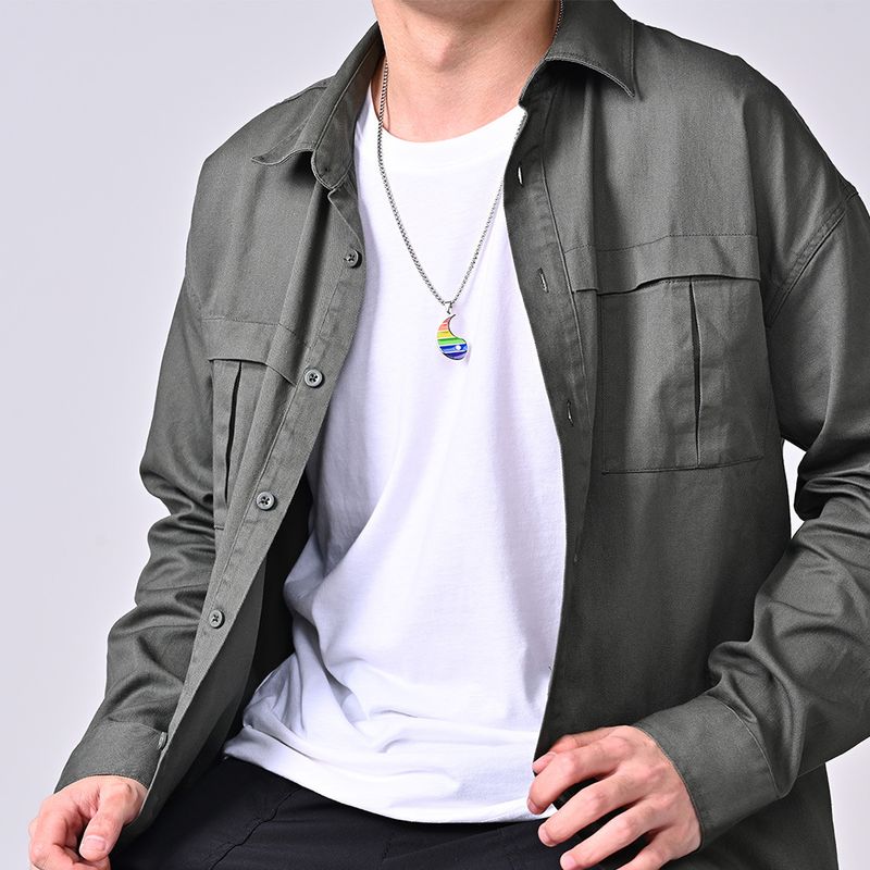 Rainbow Tai Chi diagram Yin Yang fish couple titanium steel pendant necklace jewelry_voghion.com
