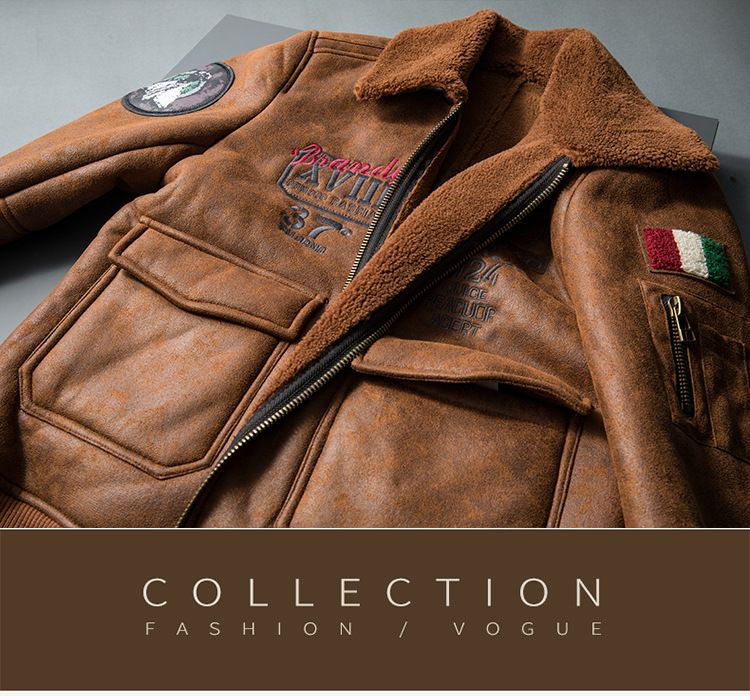 Vintage Aviator Leather Jacket With Fleece Lining - Warm Winter Bomber Coat For Men (Black/Brown, Sizes M-5XL)_voghion.com