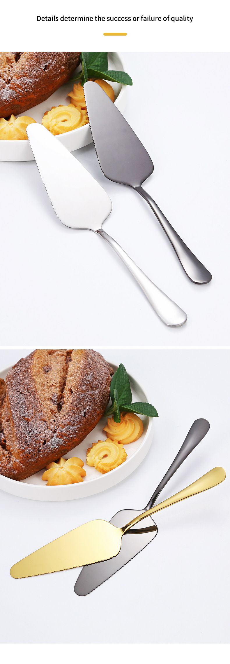 Espátula de pizza de aço inoxidável 1010, espátula triangular com dentes dourados, ferramenta de cozinha para assar_voghion.com