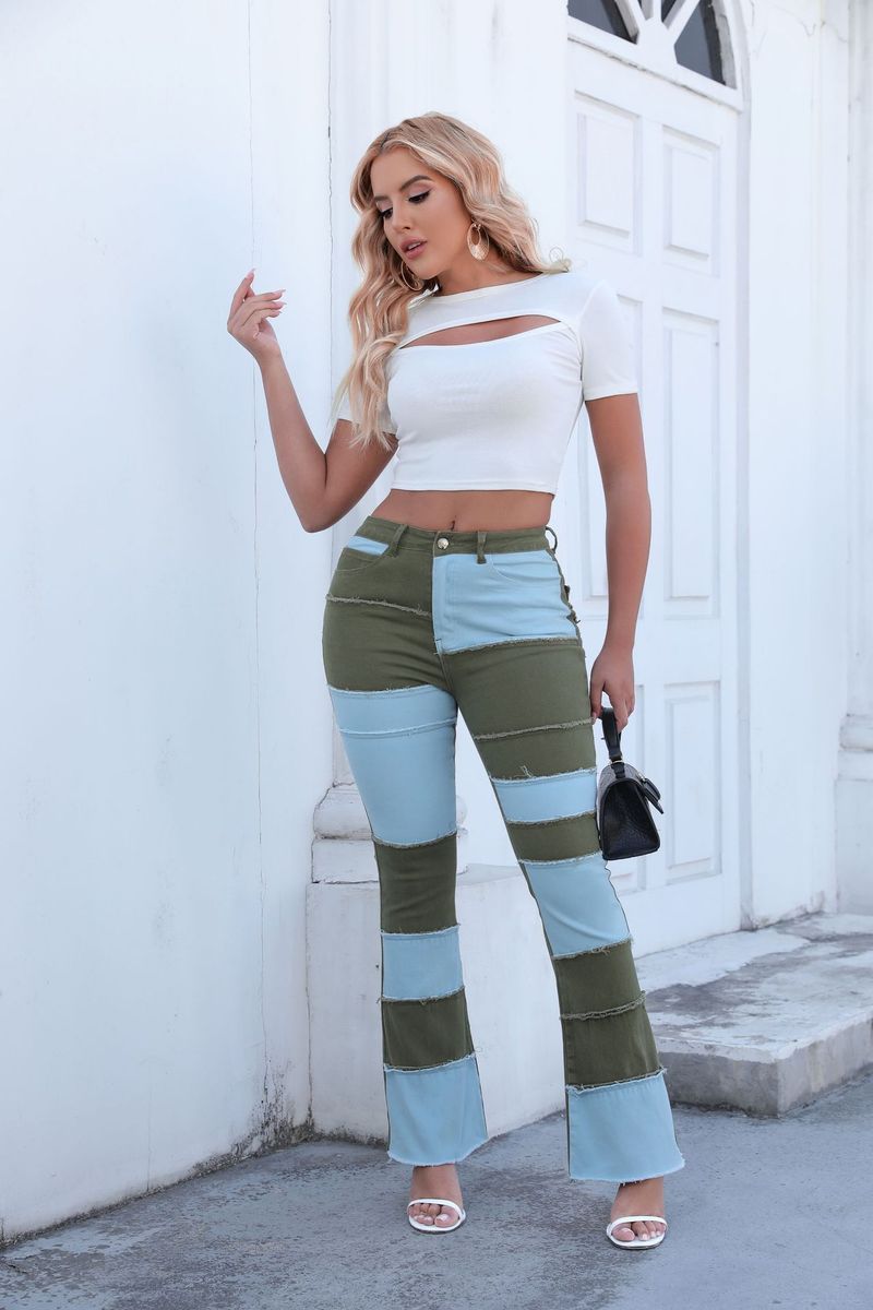 Damkläder Stretchig Denim Utsvängda Byxor Med Vida Ben Heta Tjejjeans_voghion.com