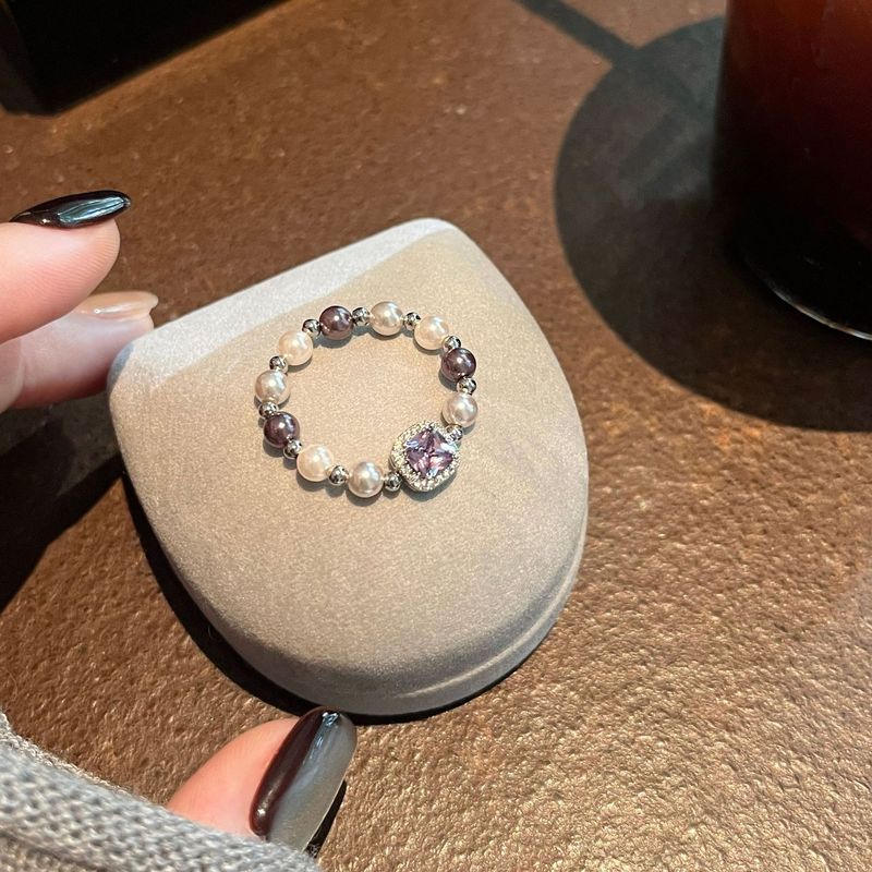 Zircon Pearl Square Elastic French Elegant Fashionable Temperament Index Finger Light Luxury High-end Feel Ring_voghion.com