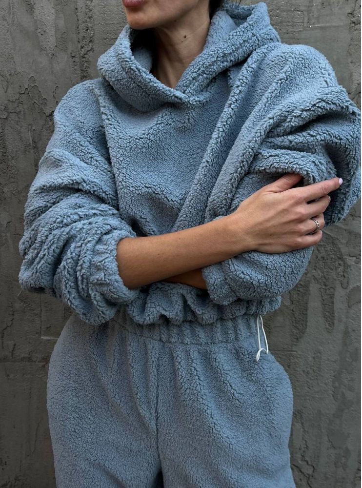 Ensemble pull et pantalon en polaire à manches longues et col rond pour femme - Tenue streetwear décontractée deux pièces (disponible en beige, bleu, noir, blanc)_voghion.com