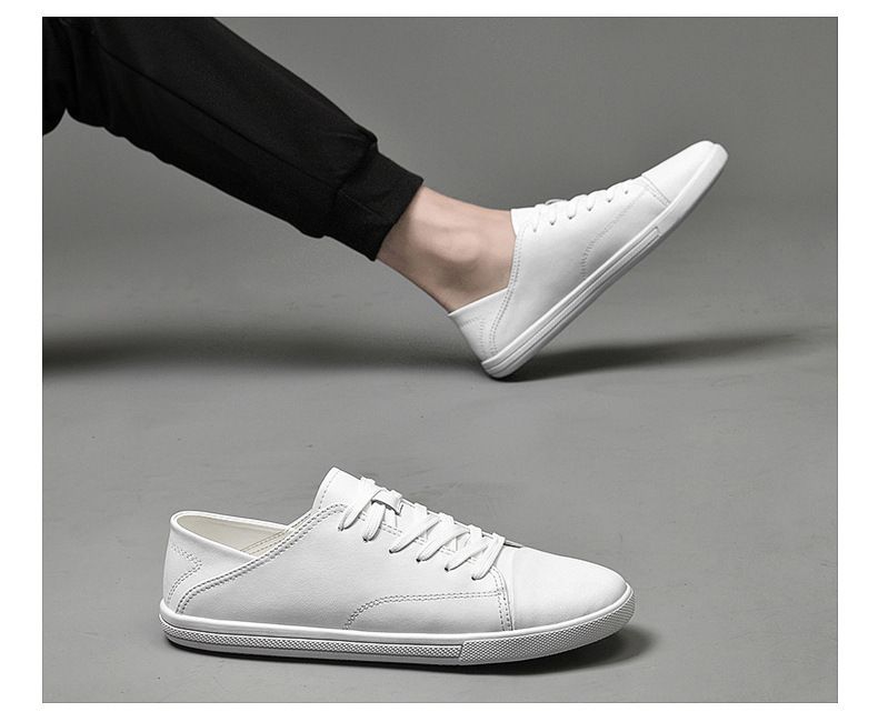 Flache Grundplattenschuhe zum Schnüren, einfarbig, zweilagiges Rindsleder, Freizeitschuhe für Herren, große Herrenschuhe_voghion.com