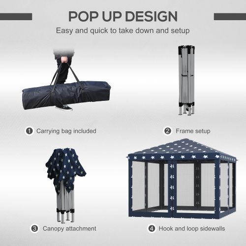 Outsunny 10' X 10' Pop Up Canopy Tent With Netting, Instant Gazebo, Ez Up Screen House Room With Carry Bag, Height Adjustable, For Outdoor, Garden, Patio, American Flag_voghion.com