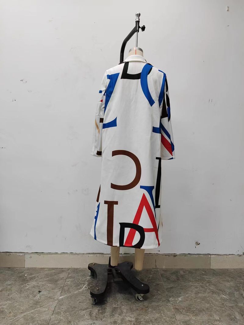 Women's clothing various color matching plaid long sleeved lapel jacket printed dragon and phoenix woolen coat_voghion.com