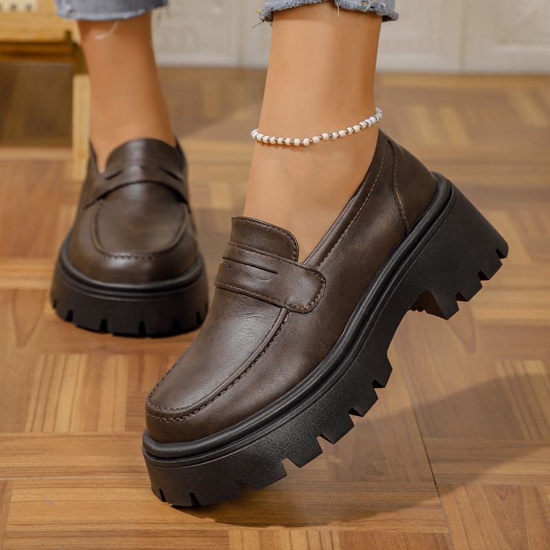 Damenschuhe mit Strasssteinen, dicker Sohle und dickem Absatz, einzelne Schuhe mit Strasssteinen, niedrigem Oberteil, bequem, Lazy One Step Loafers_voghion.com