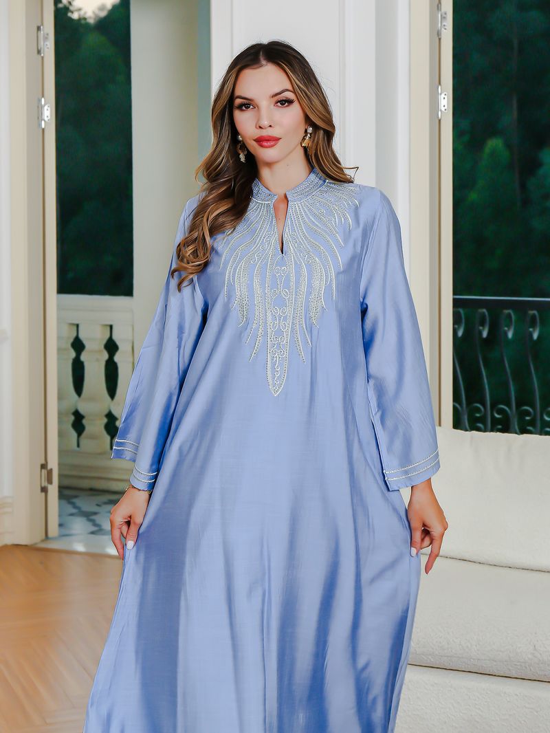 Elegantes muslimisches Kleid für Frauen im Nahen Osten, bestickte Robe, Abaya-Kleidung_voghion.com