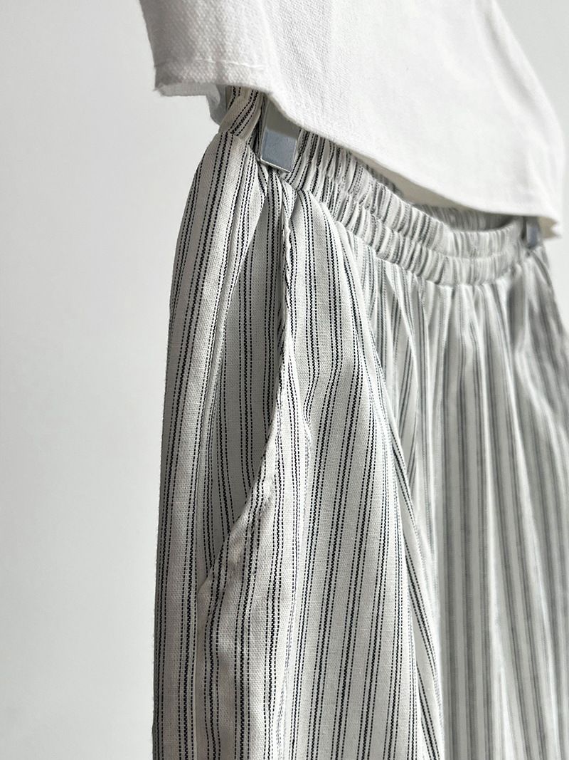Korean Style Vertical Striped Wide Leg Pants For Women - High Waist Loose Fit Long Trousers, Summer Cotton Lazy Casual Pants_voghion.com
