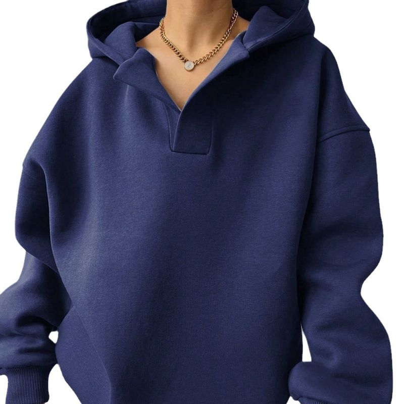 Women's Clothing Sweatshirt Solid Color Long Sleeve Hooded Solid Color Loose Sweater Women's Top_voghion.com