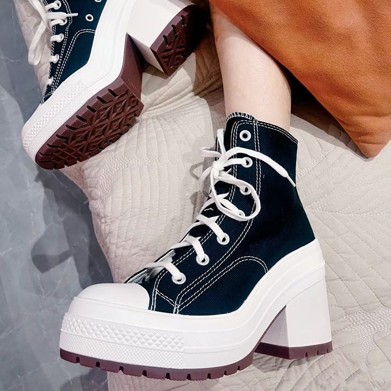 Retro High-Top Canvas Schuhe mit dickem Absatz für Damen_voghion.com