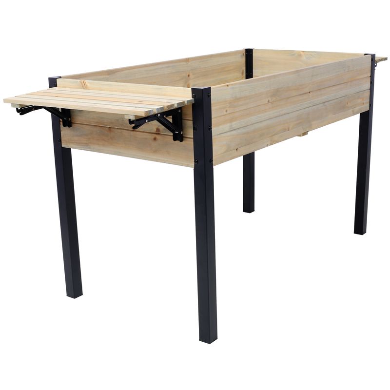 Raised Garden Bed, Metal Leg Wood Planter Boxes With Folding Storage Shelf,Elevated Planter Box For Growing Fresh Herbs, Vegetables, Flowers Great For Outdoor Patio, Deck, Balcony_voghion.com