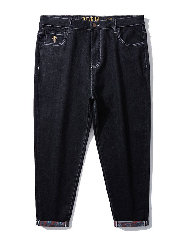 Extra große Herrenbekleidung Neue einfarbige, bestickte, vielseitige Jeans für Herren mit bedruckter Unterseite, Business-Jeans für Herren_voghion.com