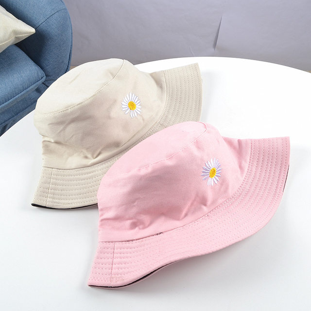 Daisies Embroidered Buckets Hat Cow Women Transparent Lace Flower Beach Panama Hats Top Snapback Fashion Daisy Sun Cap Summer_voghion.com