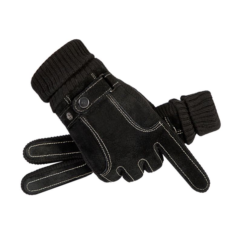 Guanti in vera pelle da uomo in autunno inverno, morbidi e ispessiti per il calore, per la guida all'aperto, per moto elettriche,_voghion.com